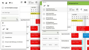Filteroptionen vom Belegungsplan
